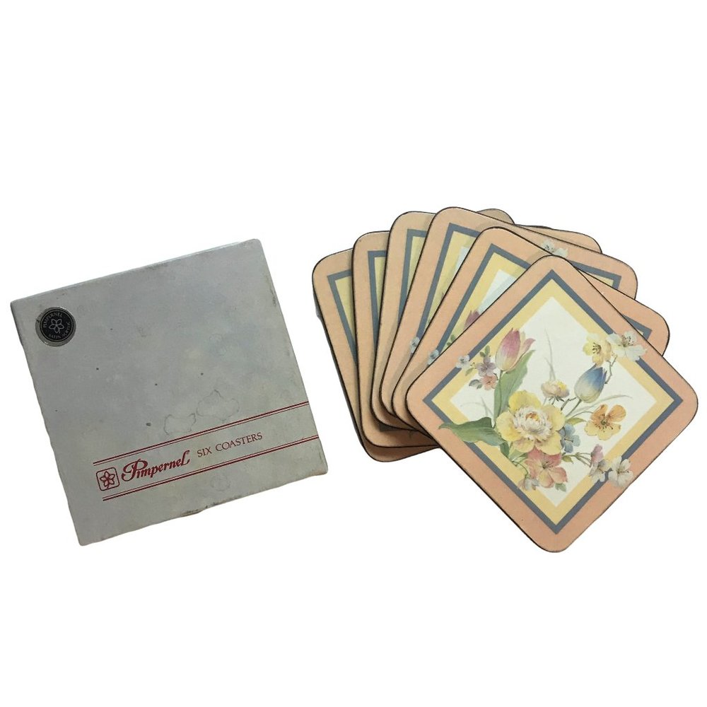 Vintage Acrylic & Cork Floral Coasters Cottagecore